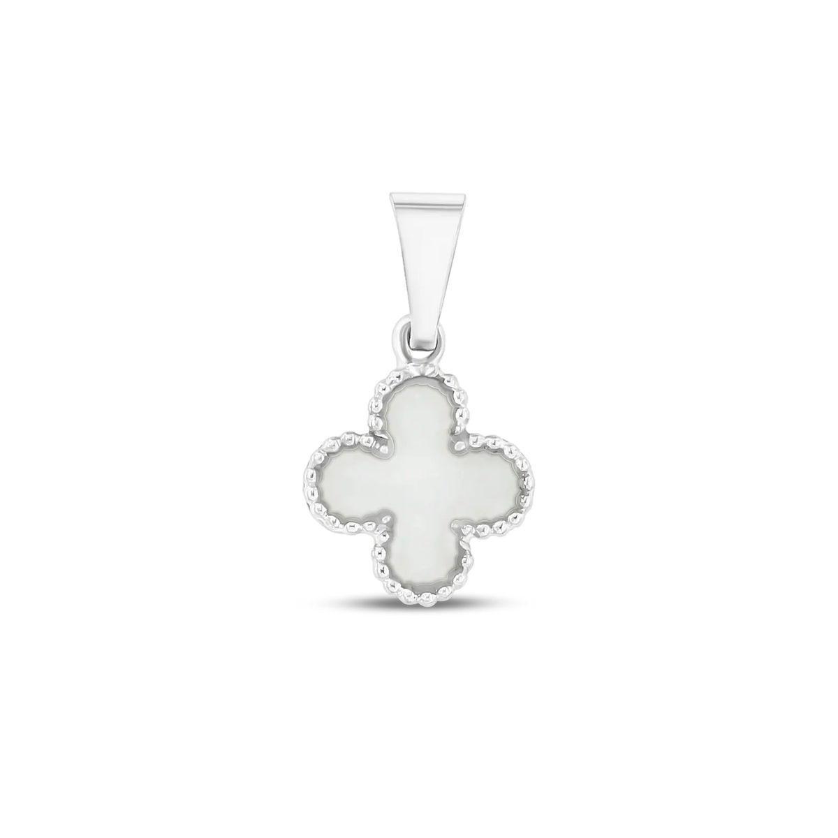 Lucky breast milk four-leaf clover pendant in white gold with a beaded border