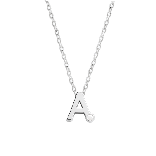 Alix silver initial necklace, letter A with a small round breast milk stone at the bottom