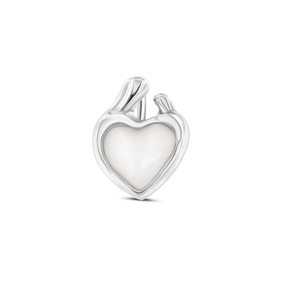 Silver Amore pendant: a heart-shaped breast milk stone with a mother and child shape at the top