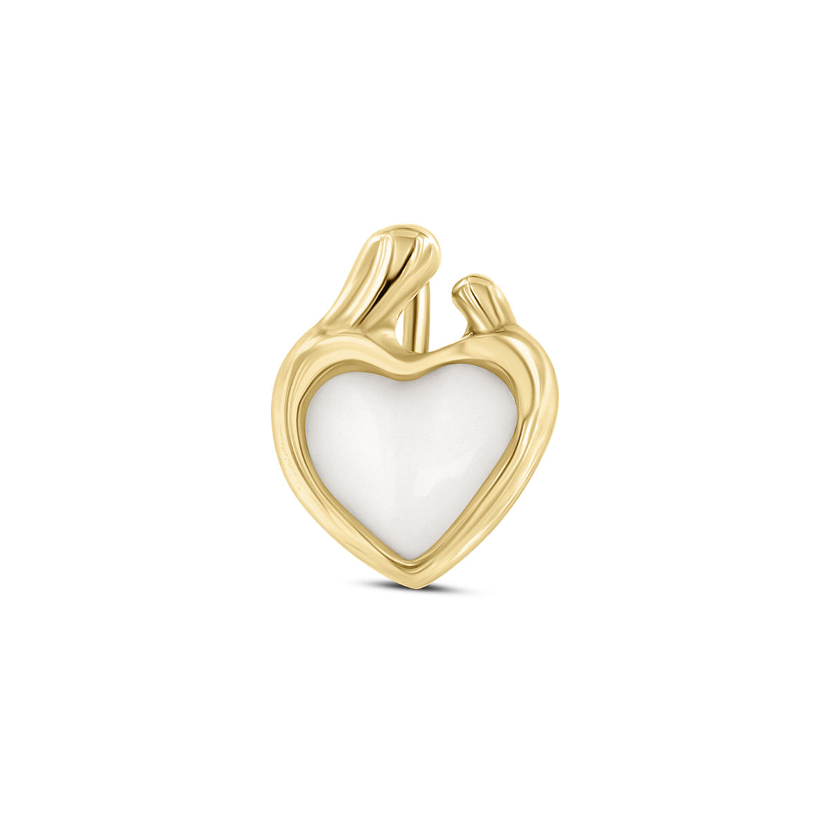 Amore pendant in yellow gold: a heart-shaped breast milk stone with a mother and child shape at the top