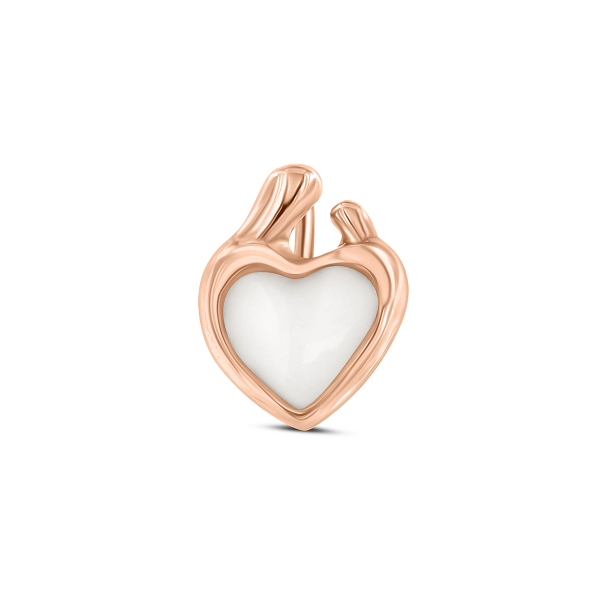 Amore pendant in rose gold: a heart-shaped breast milk stone with a mother and child shape at the top