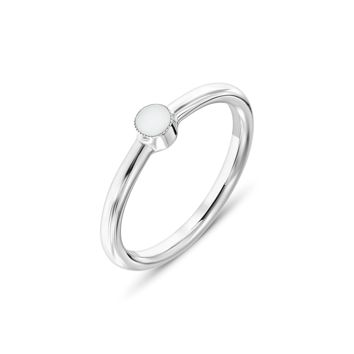 Amy breast milk ring in silver with one small round milk stone in a beaded setting