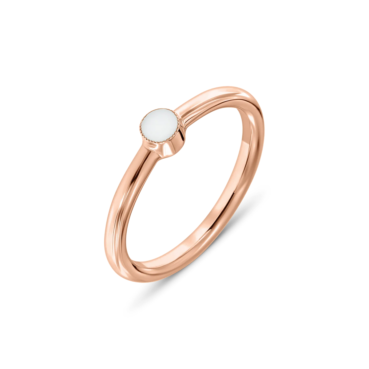 Amy breast milk ring in rose gold with one small round milk stone in a beaded setting