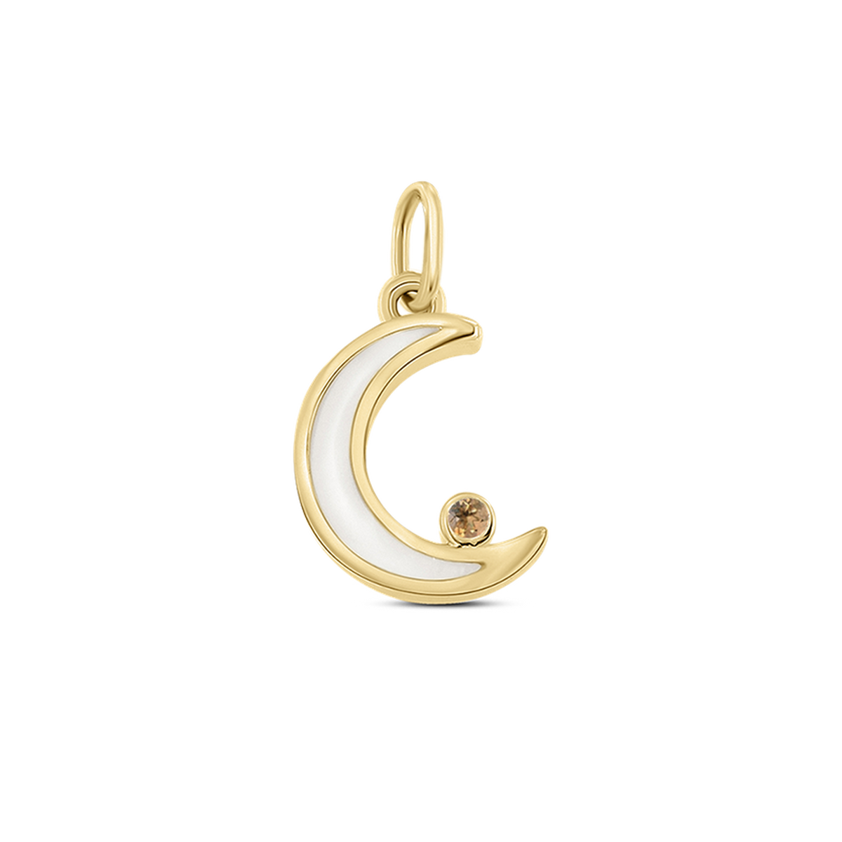 Ayla crescent moon pendant in yellow gold filled with breast milk, with a golden citrine (November) at the tip