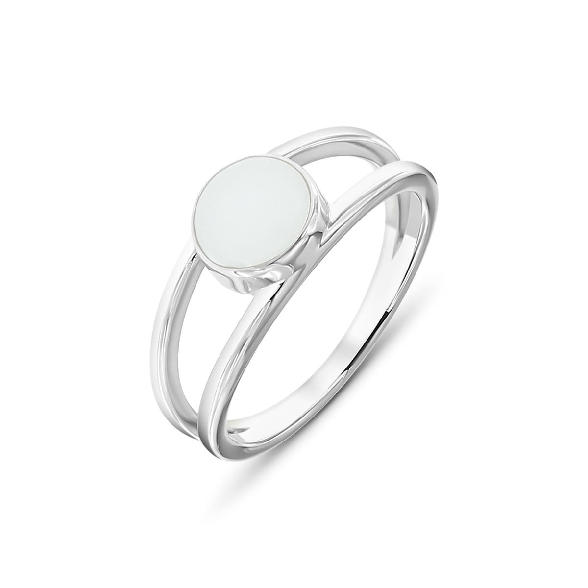 Bea breast milk ring in white gold, two bands joining at a round milk stone