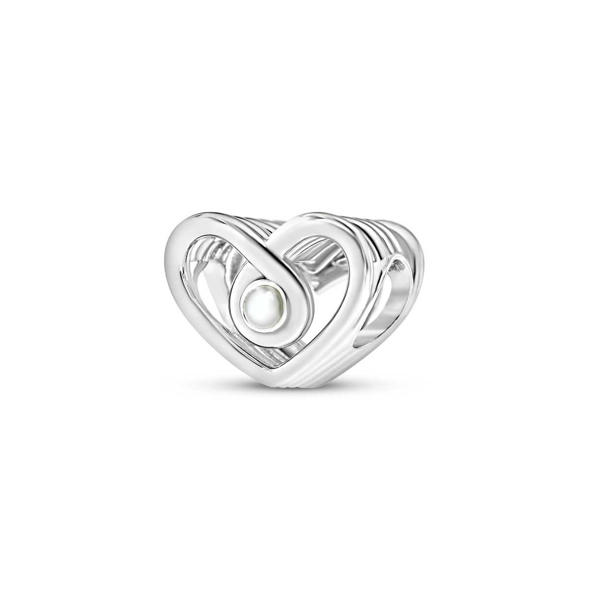 Bente silver breast milk charm, open heart in one looping line with a small round milk stone