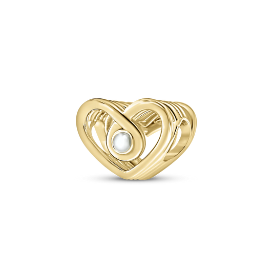 Bente yellow gold breast milk charm, open heart in one looping line with a small round milk stone