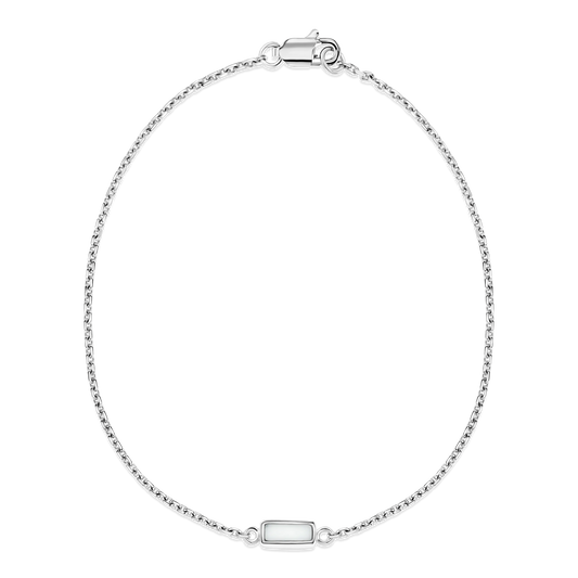 Britt silver breast milk bracelet with small rectangular milk stone set in a fine cable chain