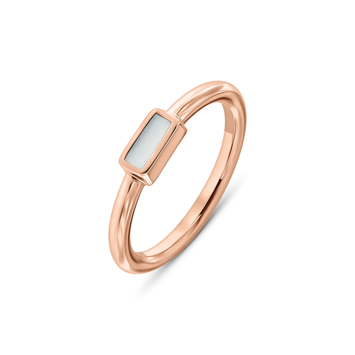 Britt breast milk ring in rose gold with a rectangular milk stone on a thin band