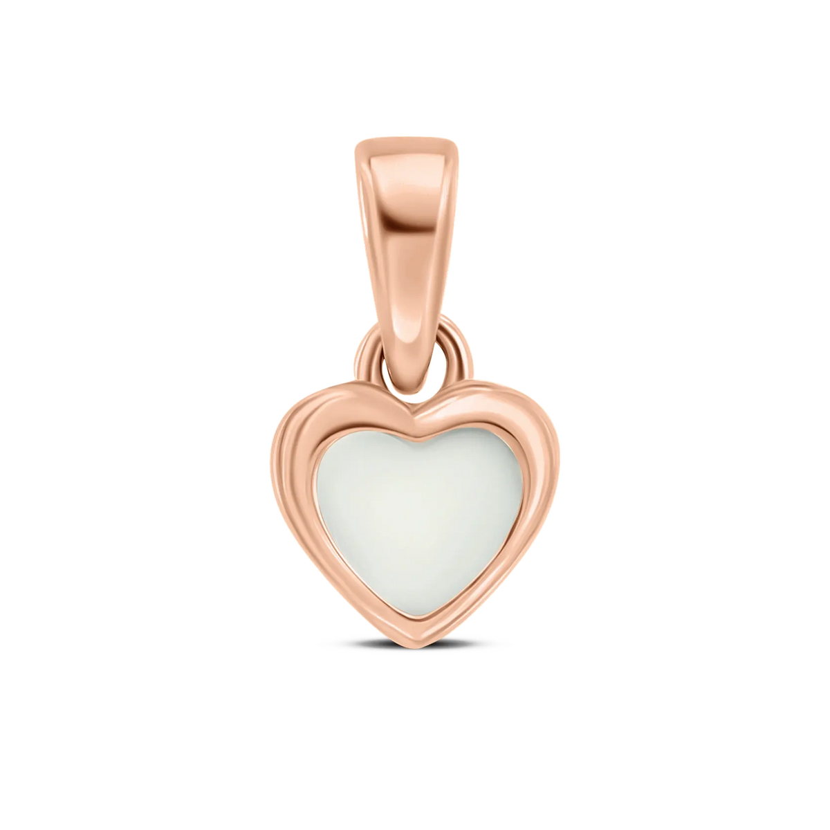 Cara pendant in rose gold: a small heart with a double rim and a white breast milk stone