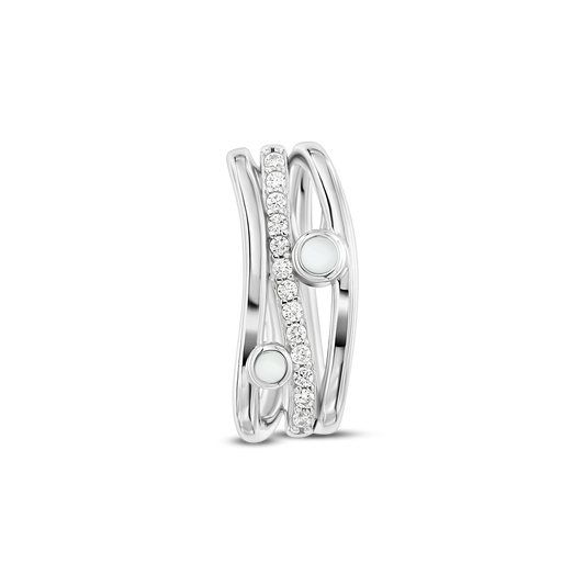 Silver Charlotte pendant with wavy lines, a row of clear stones and two round breast milk stones
