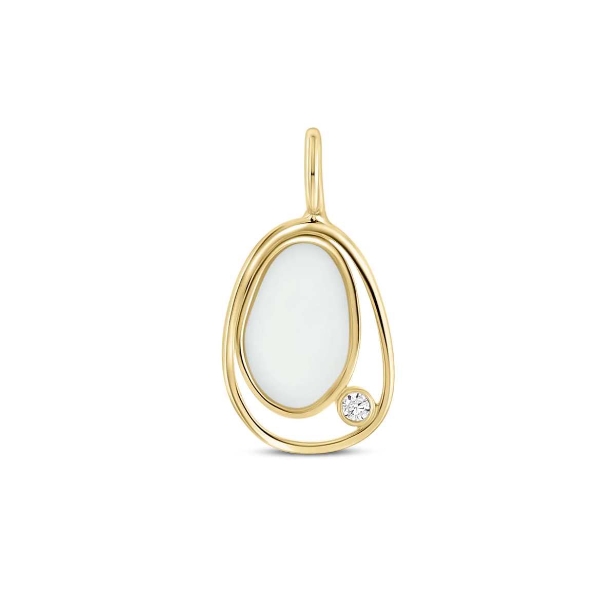 Danique pendant in yellow gold: a pebble-shaped breast milk stone in an open loop with a clear cubic zirconia