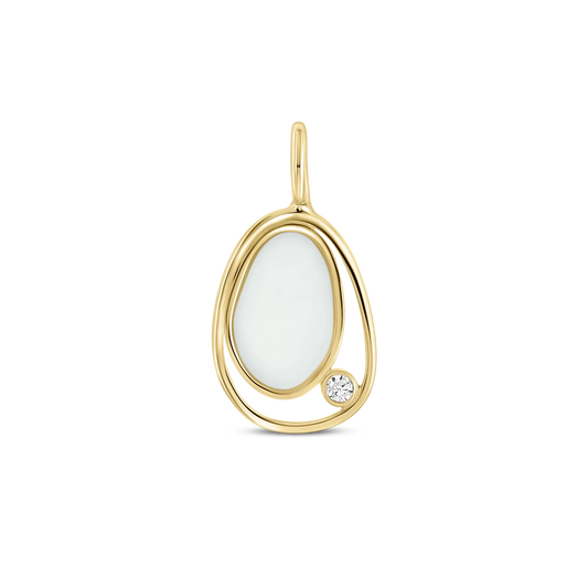 Danique pendant in yellow gold: a pebble-shaped breast milk stone in an open loop with a clear cubic zirconia