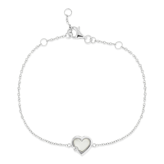 Esmée silver breast milk bracelet with heart-shaped milk stone and small clear cubic zirconia on a fine chain