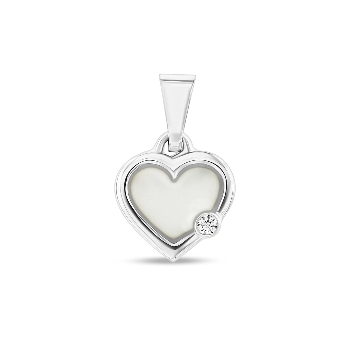 Esmée breast milk heart pendant with double rim in silver with a clear cubic zirconia