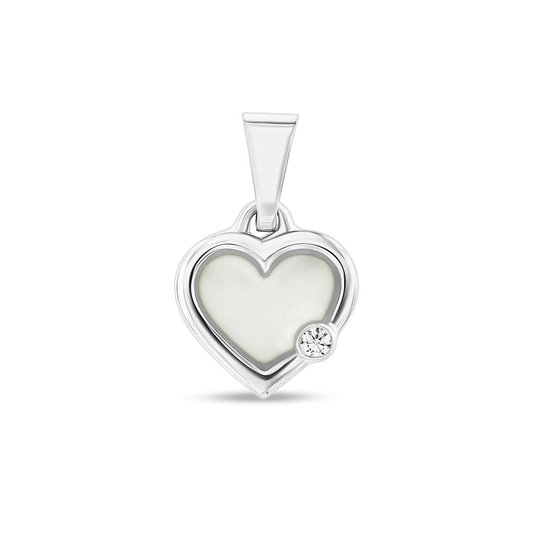 Esmée breast milk heart pendant with double rim in silver with a clear cubic zirconia