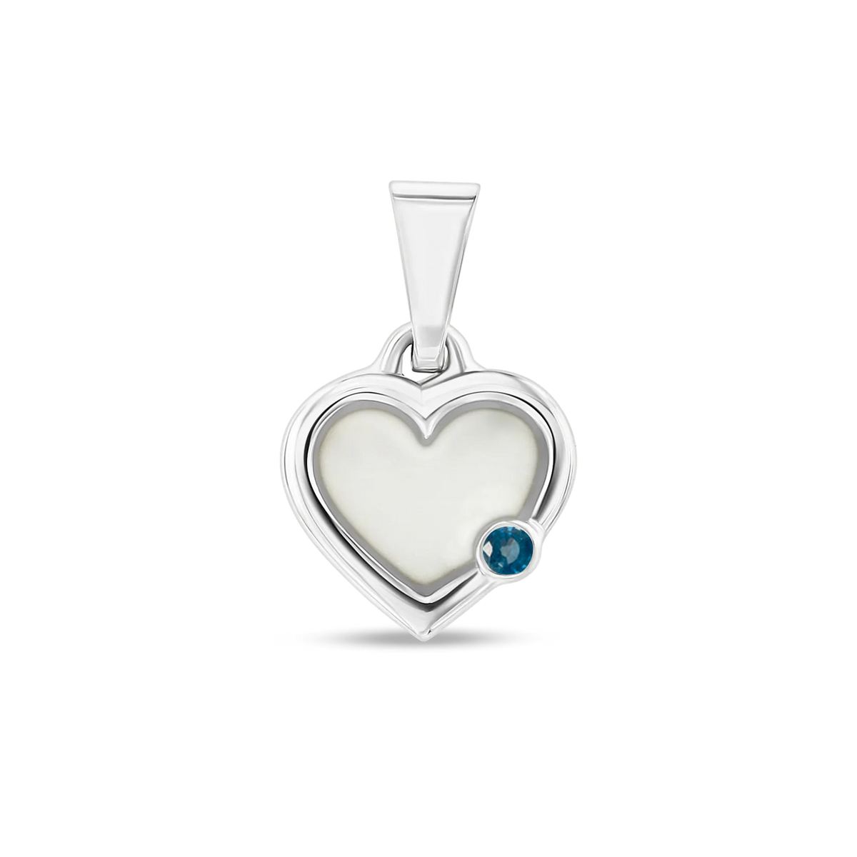 Esmée breast milk heart pendant with double rim in silver with a sapphire September birthstone