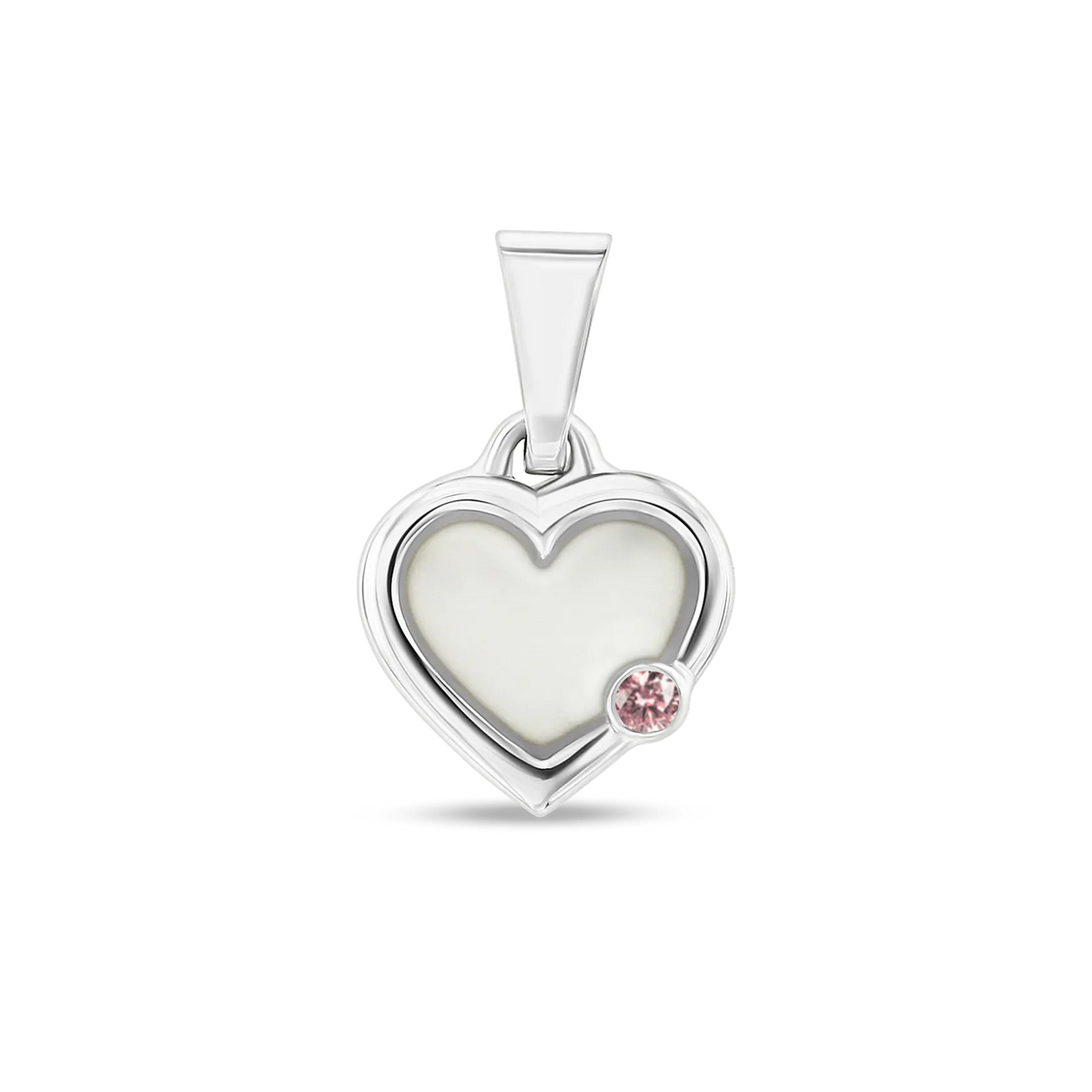 Esmée breast milk heart pendant with double rim in silver with a morganite October birthstone