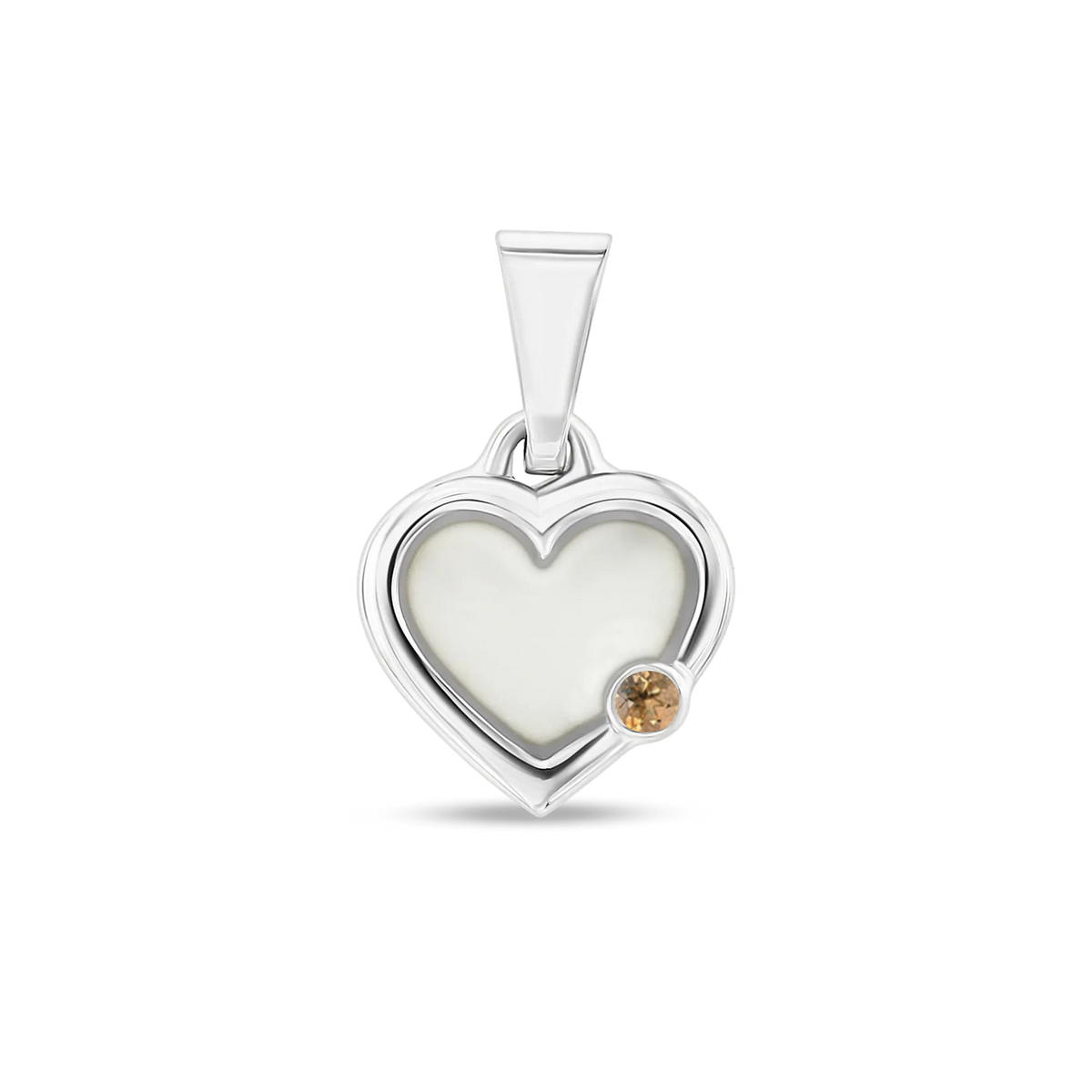 Esmée breast milk heart pendant with double rim in silver with a citrine November birthstone