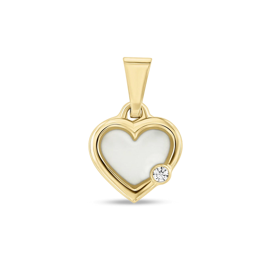 Esmée breast milk heart pendant with double rim in yellow gold with a clear cubic zirconia