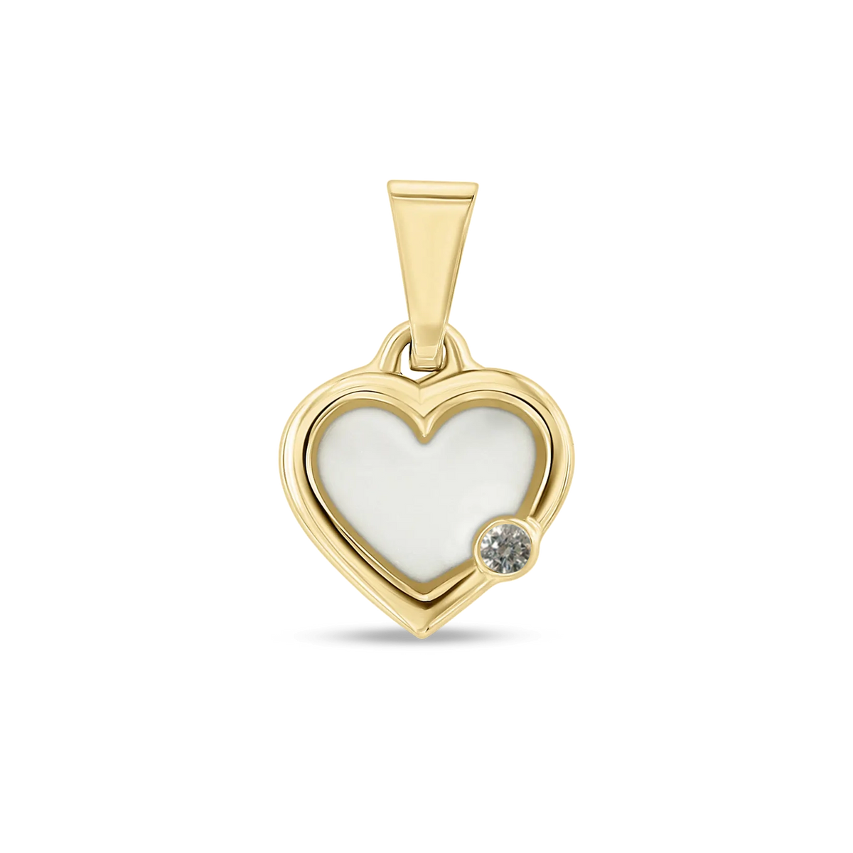 Esmée breast milk heart pendant with double rim in yellow gold with a lab-grown diamond April birthstone