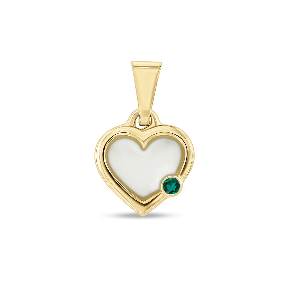 Esmée breast milk heart pendant with double rim in yellow gold with a emerald May birthstone