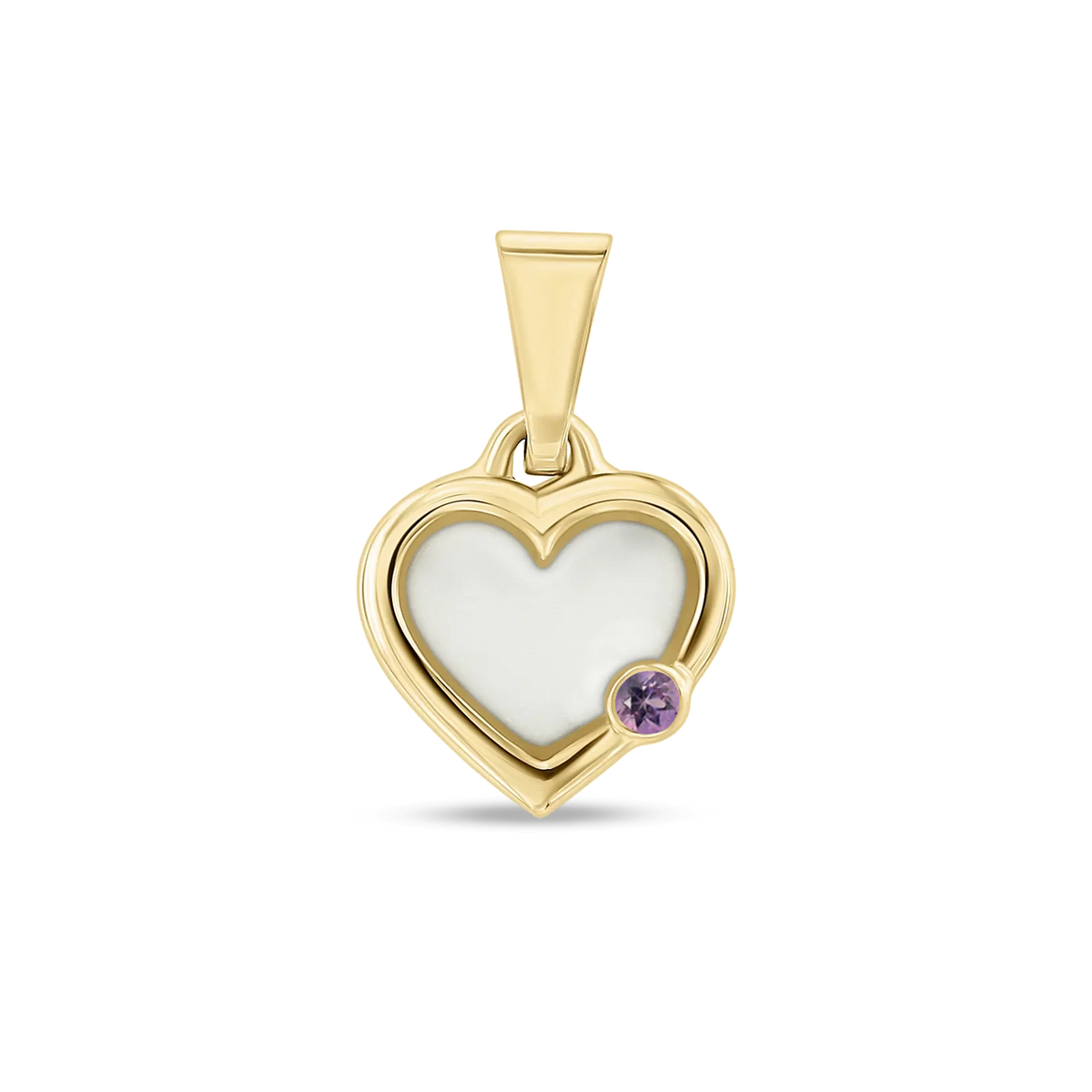 Esmée breast milk heart pendant with double rim in yellow gold with a amethyst June birthstone