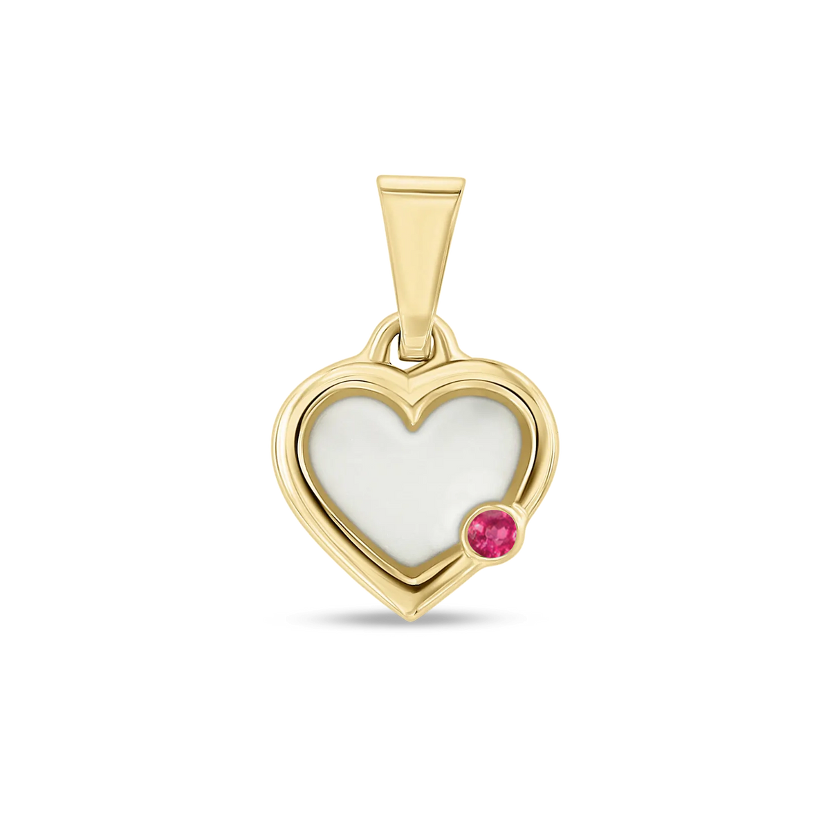 Esmée breast milk heart pendant with double rim in yellow gold with a ruby July birthstone