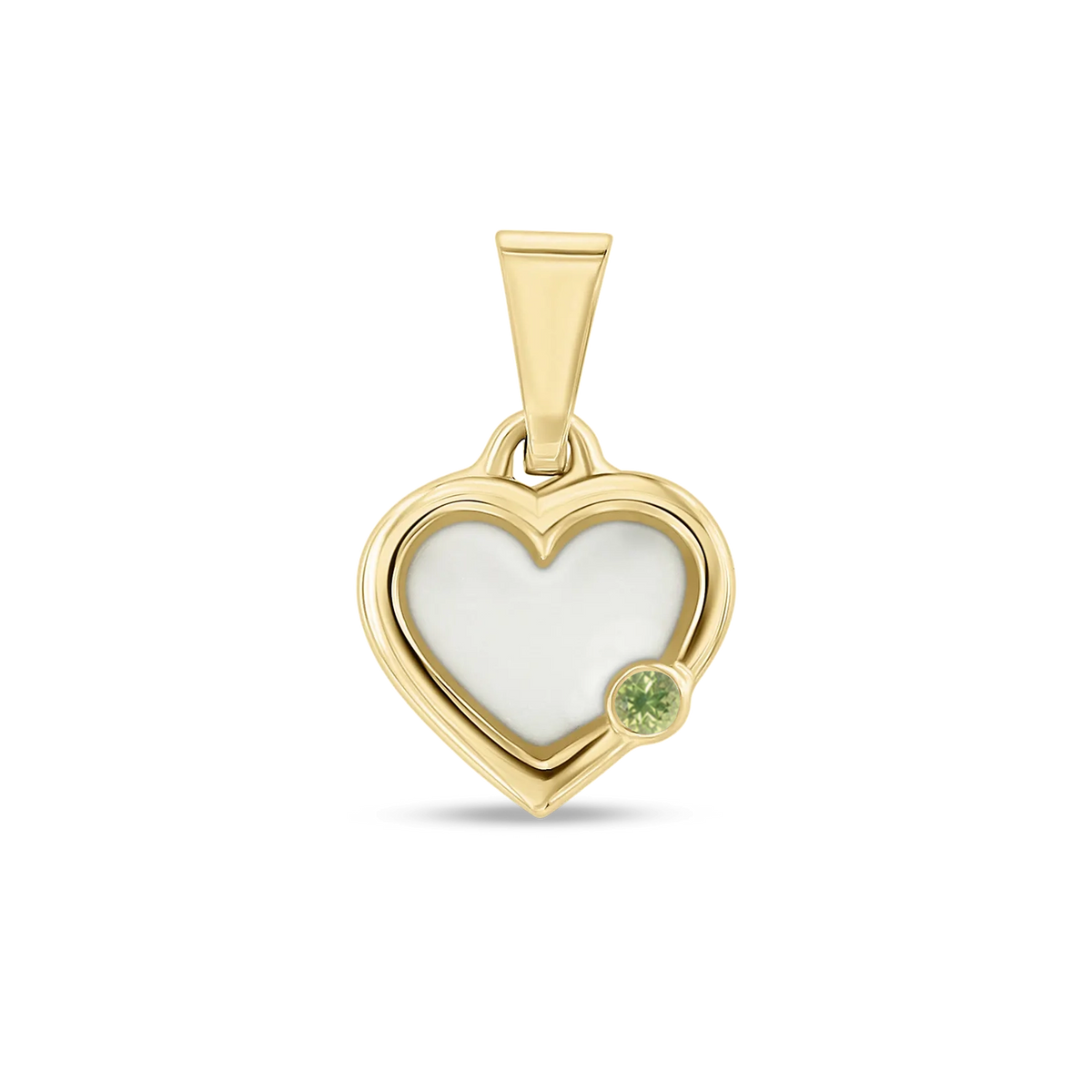 Esmée breast milk heart pendant with double rim in yellow gold with a peridot August birthstone