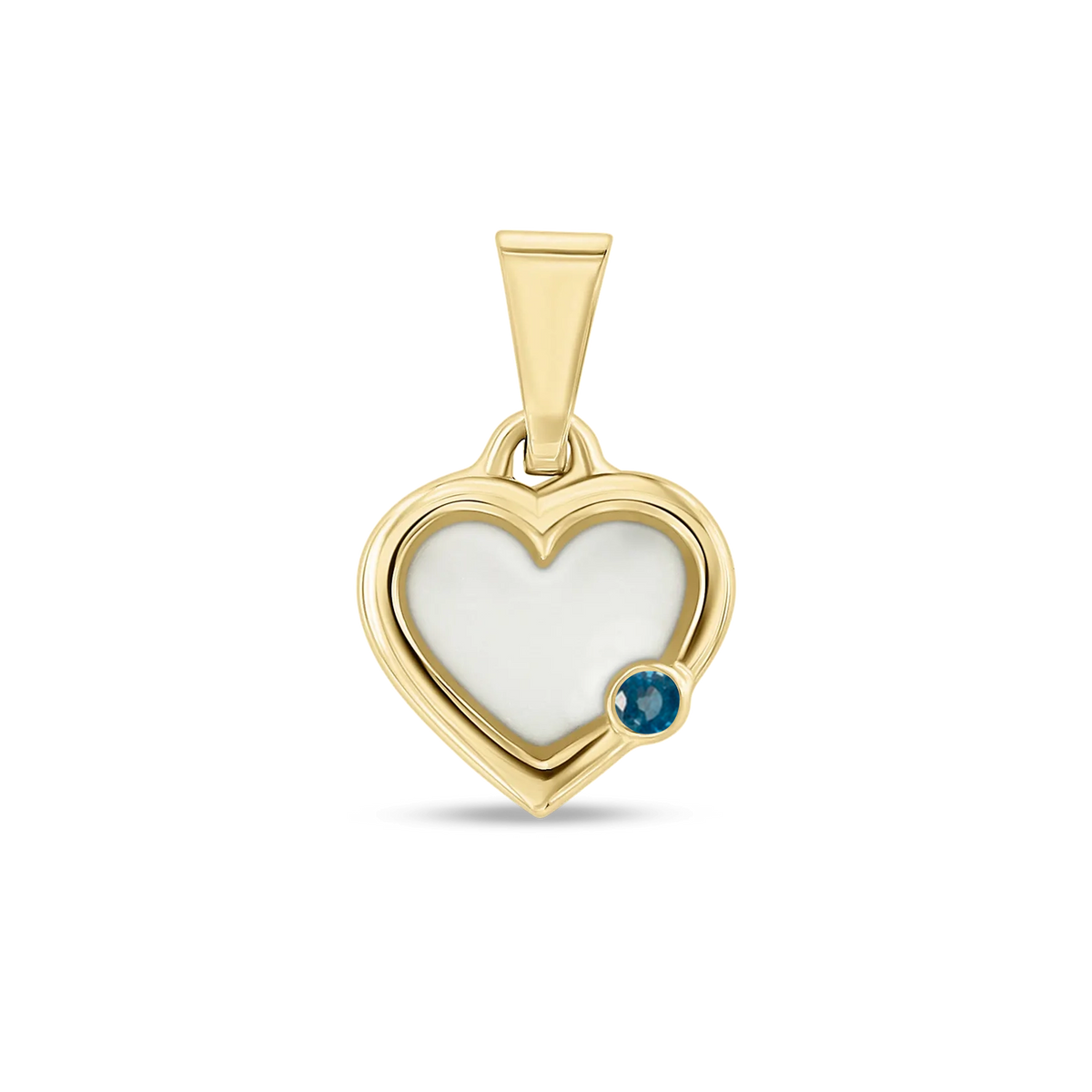 Esmée breast milk heart pendant with double rim in yellow gold with a sapphire September birthstone