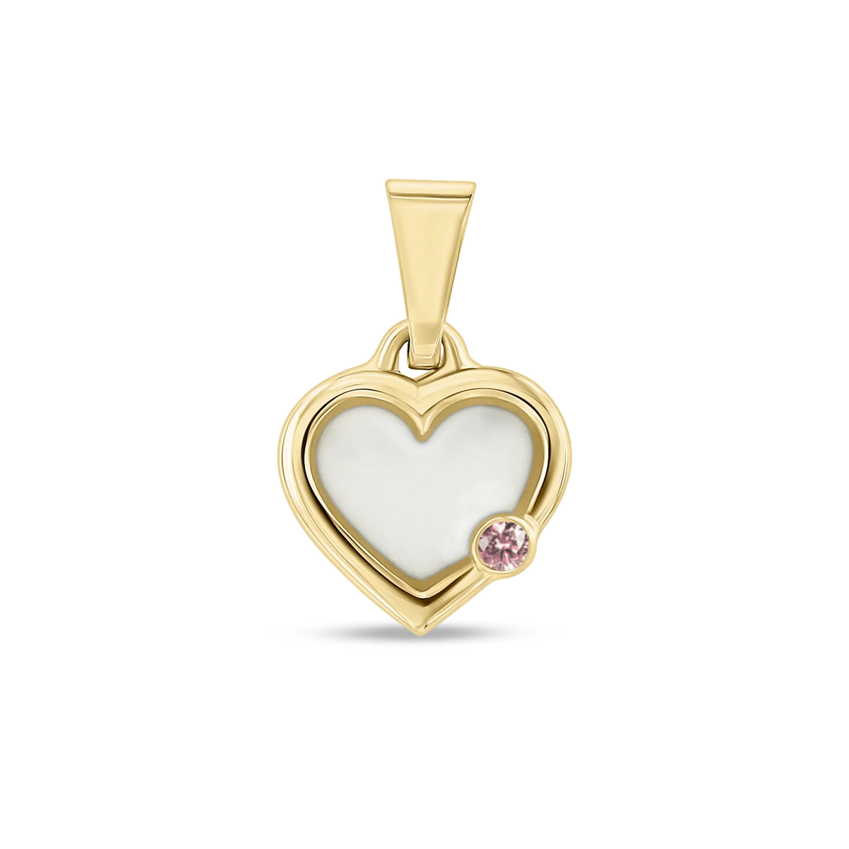 Esmée breast milk heart pendant with double rim in yellow gold with a morganite October birthstone