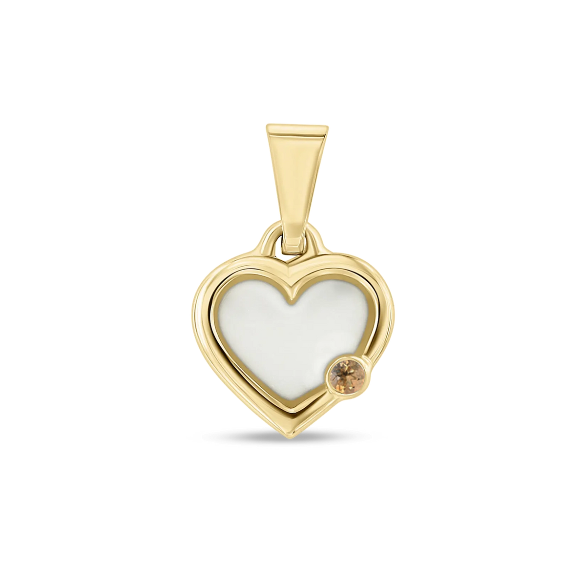 Esmée breast milk heart pendant with double rim in yellow gold with a citrine November birthstone