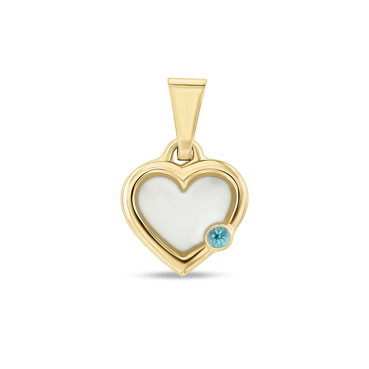 Esmée breast milk heart pendant with double rim in yellow gold with a blue topaz December birthstone