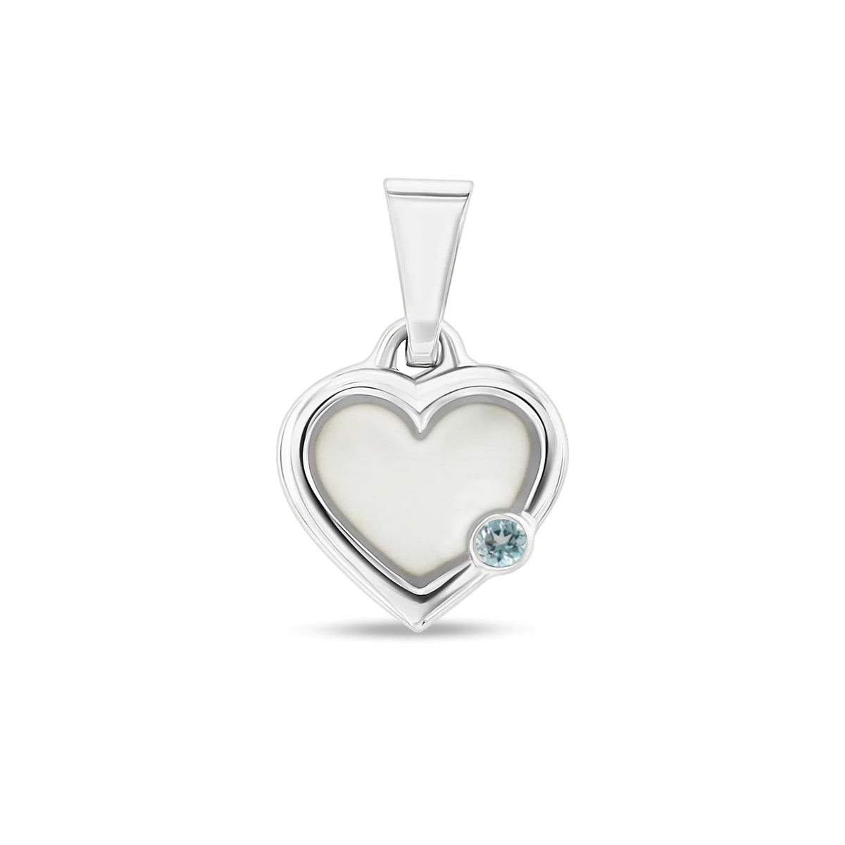 Esmée breast milk heart pendant with double rim in white gold with a aquamarine March birthstone