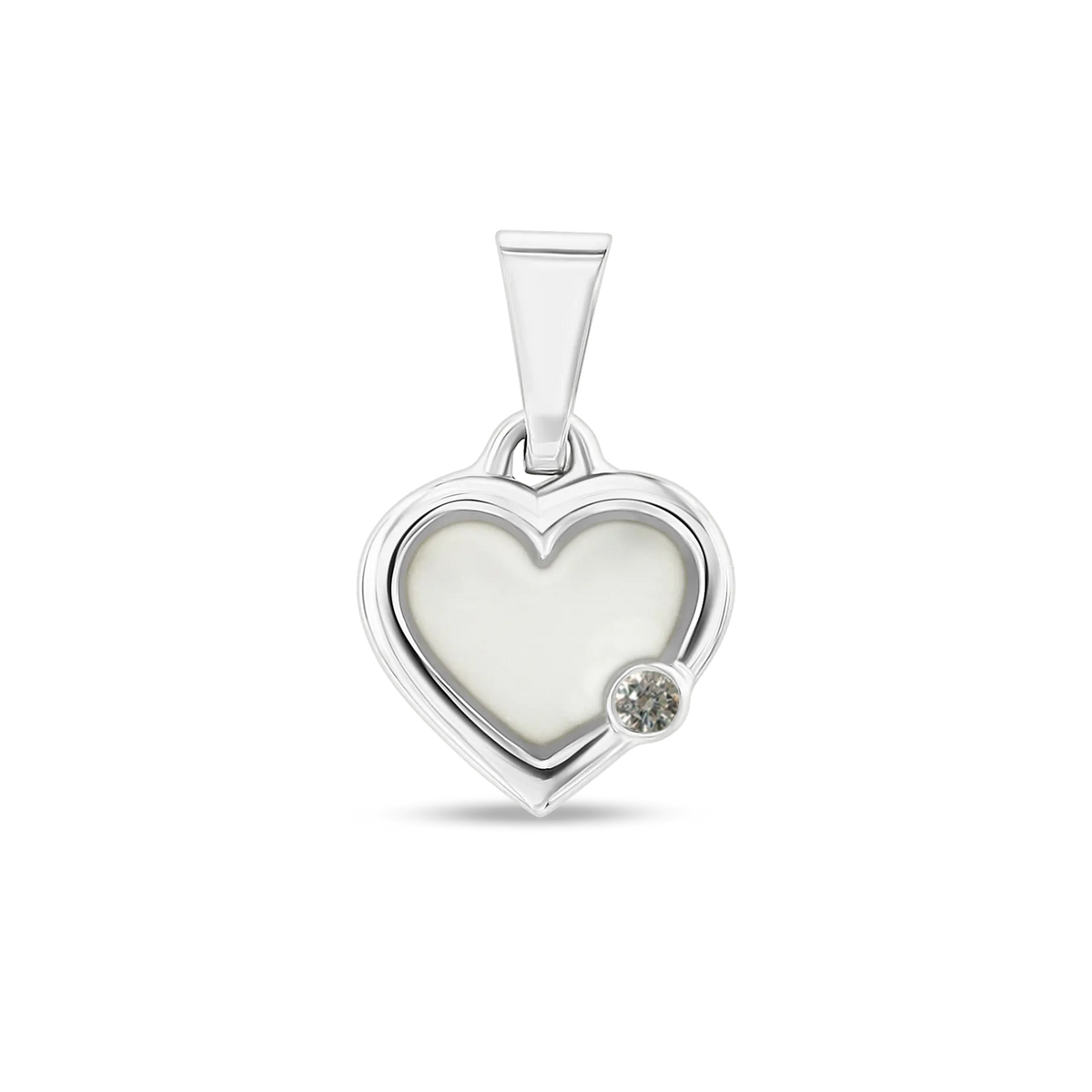 Esmée breast milk heart pendant with double rim in white gold with a lab-grown diamond April birthstone