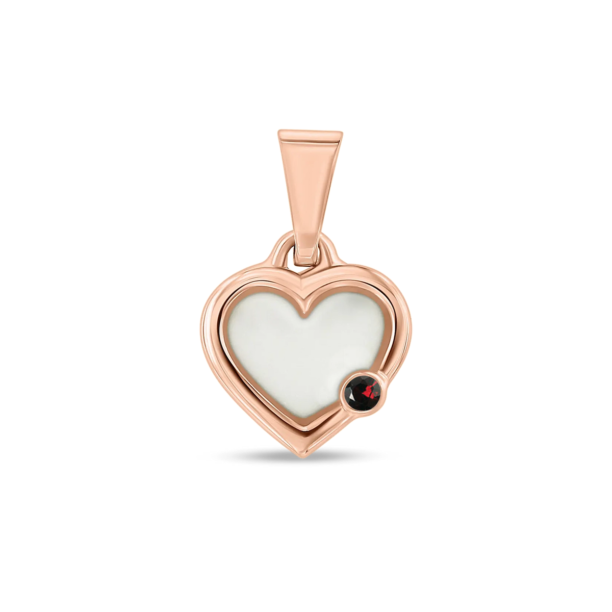 Esmée breast milk heart pendant with double rim in rose gold with a garnet January birthstone