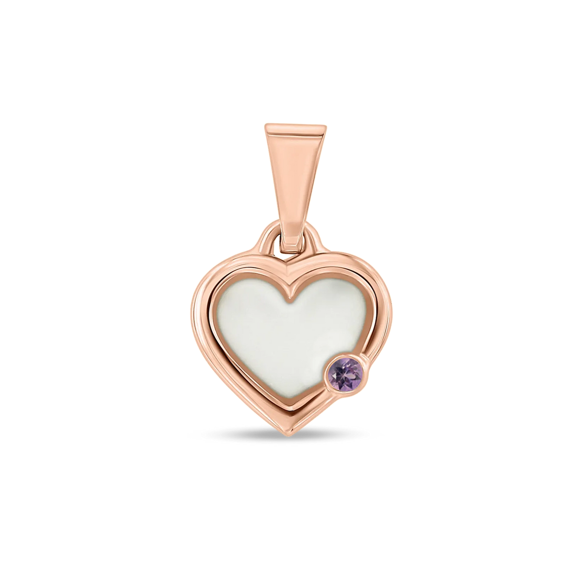 Esmée breast milk heart pendant with double rim in rose gold with a amethyst February birthstone