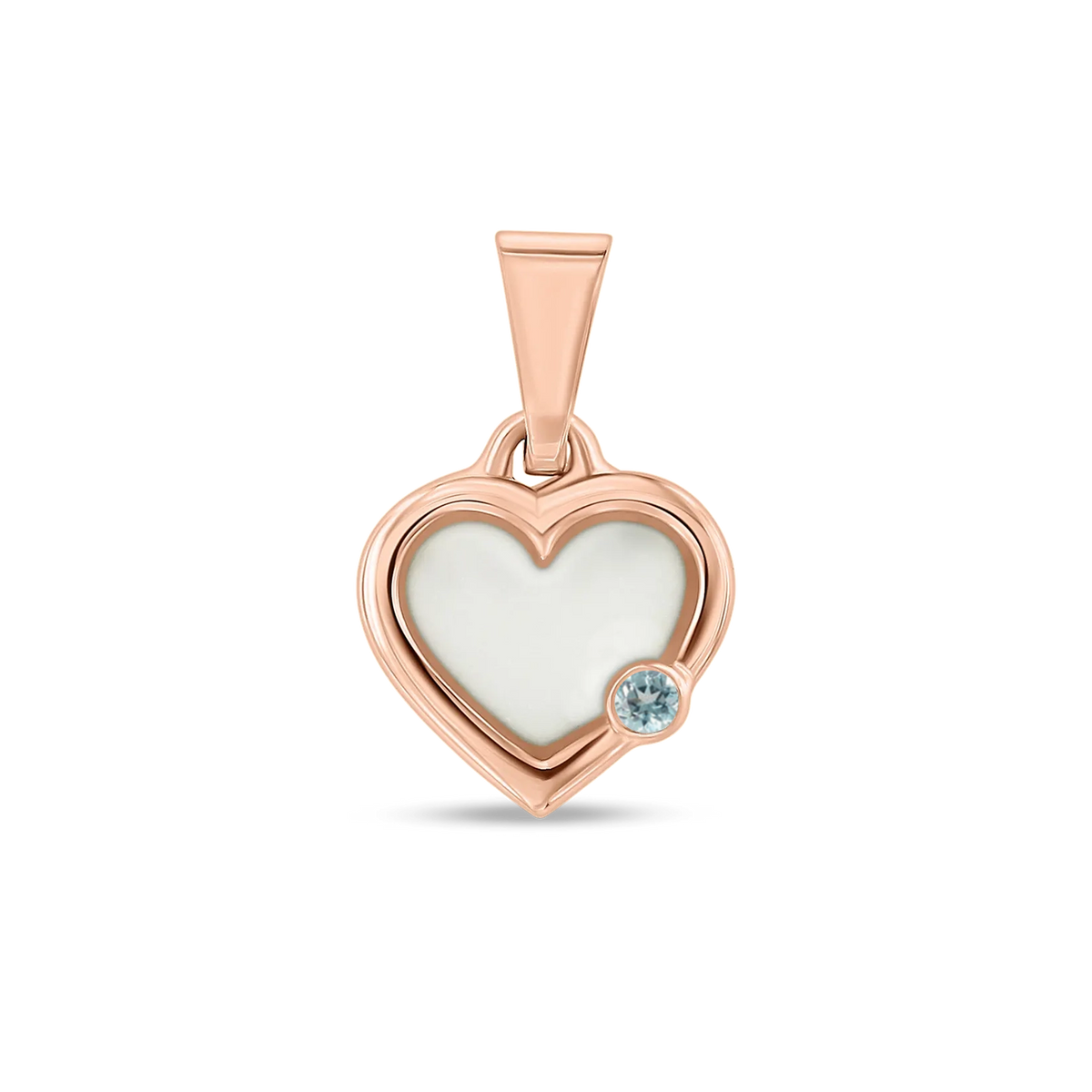 Esmée breast milk heart pendant with double rim in rose gold with a aquamarine March birthstone