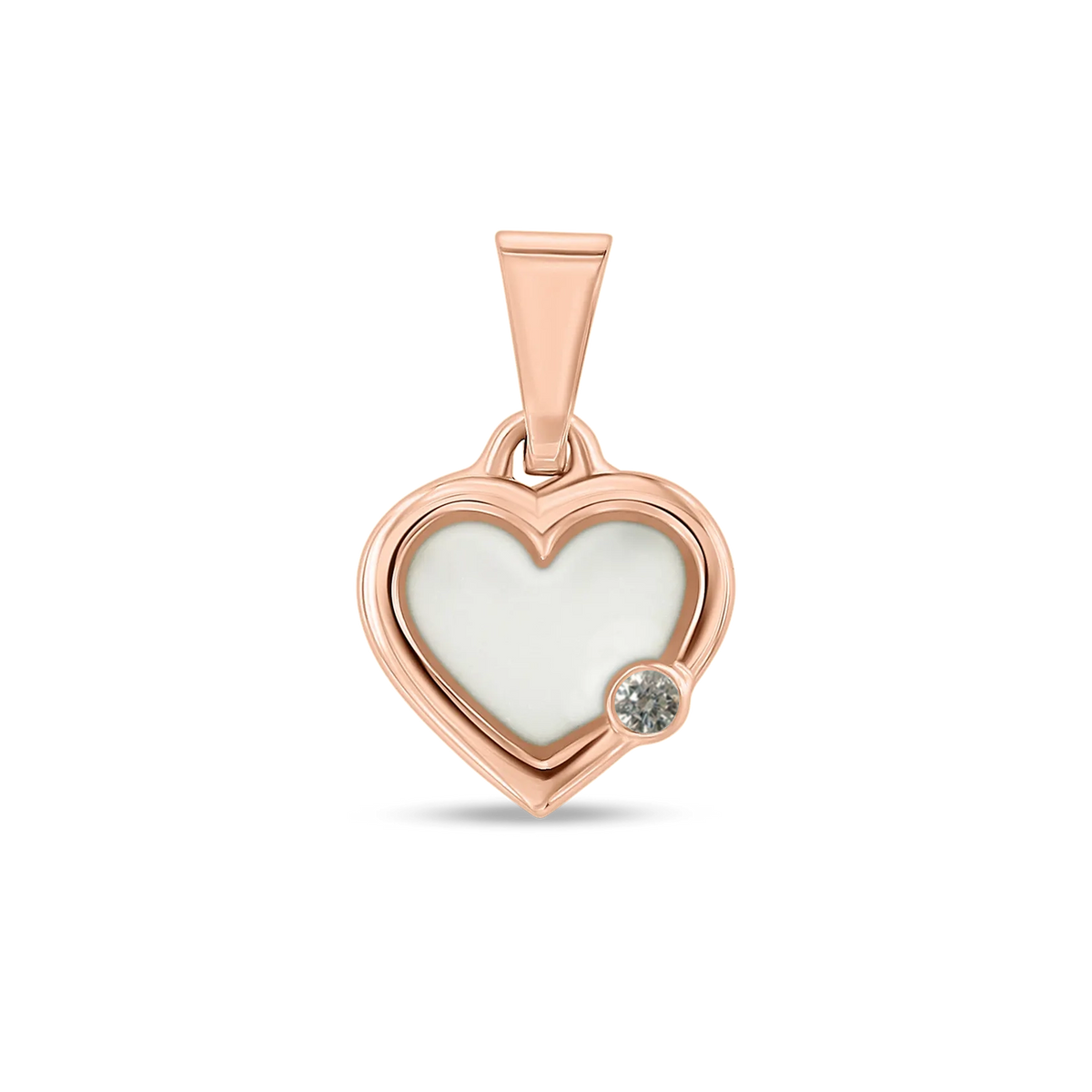 Esmée breast milk heart pendant with double rim in rose gold with a lab-grown diamond April birthstone
