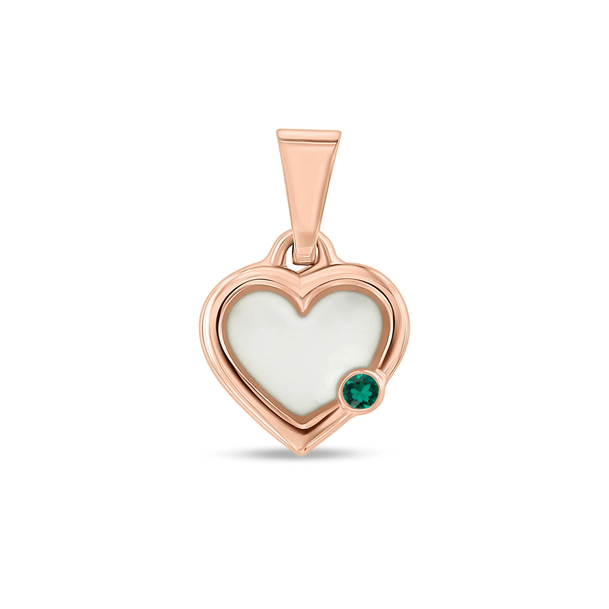 Esmée breast milk heart pendant with double rim in rose gold with a emerald May birthstone