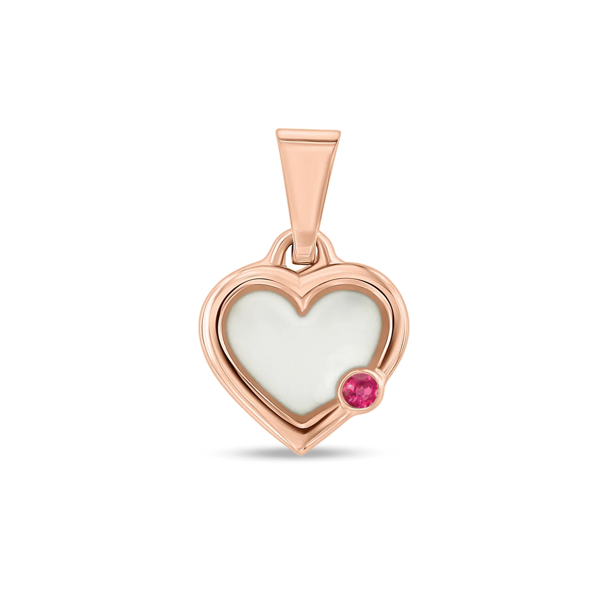 Esmée breast milk heart pendant with double rim in rose gold with a ruby July birthstone