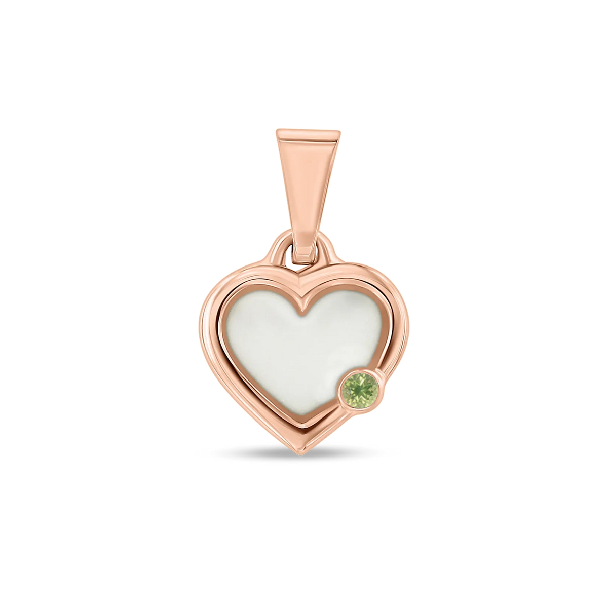 Esmée breast milk heart pendant with double rim in rose gold with a peridot August birthstone