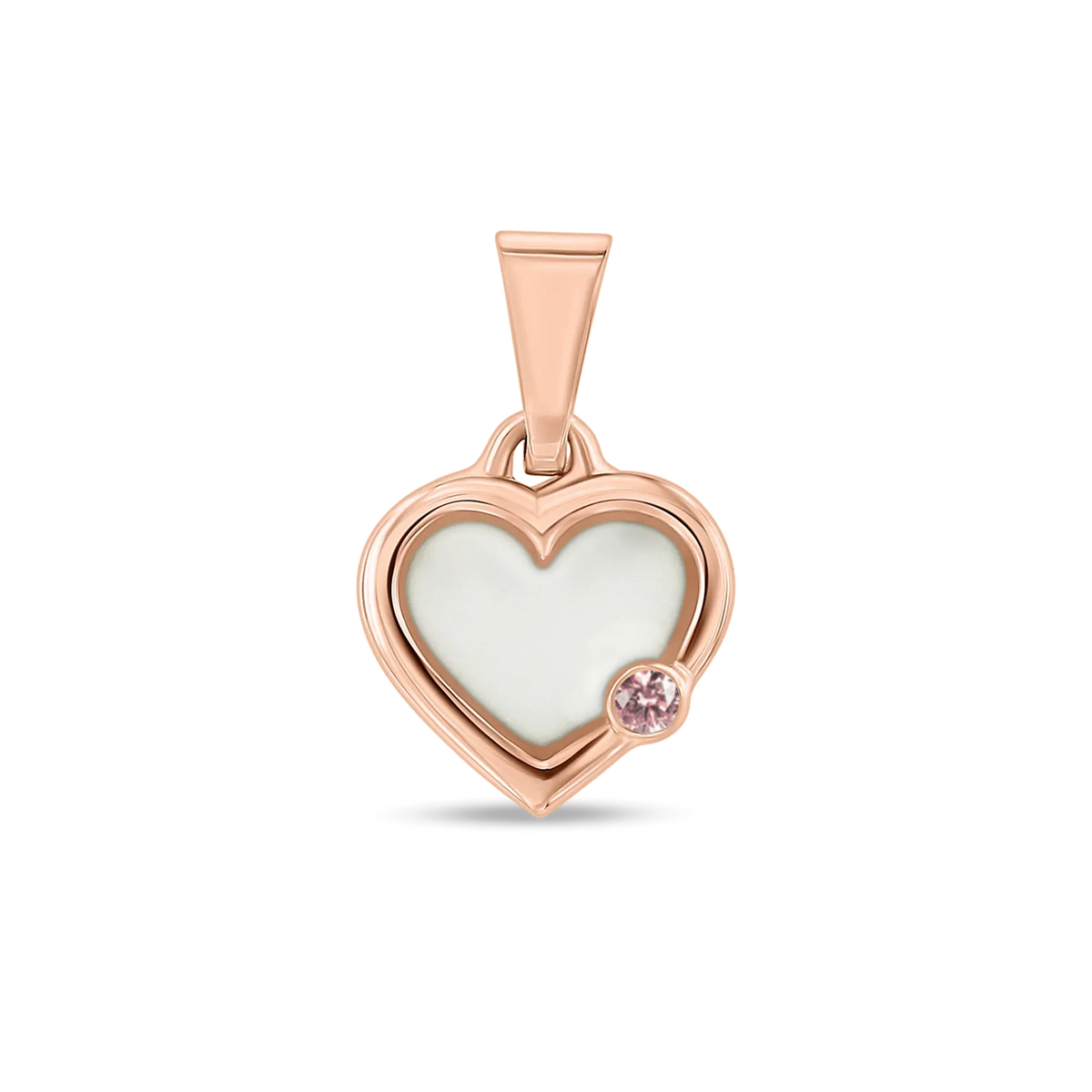 Esmée breast milk heart pendant with double rim in rose gold with a morganite October birthstone