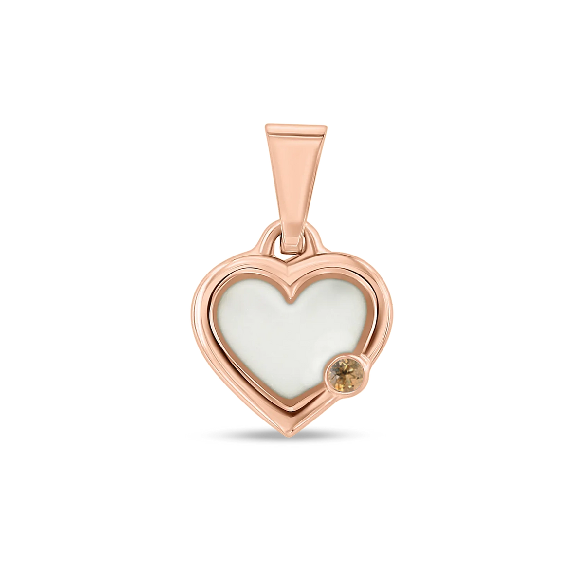 Esmée breast milk heart pendant with double rim in rose gold with a citrine November birthstone