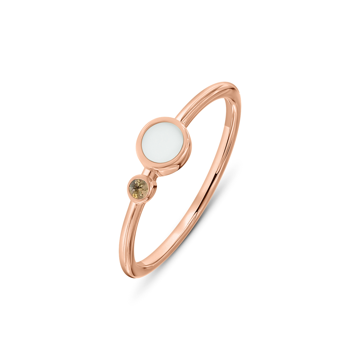 Rose gold Giulia breast milk ring with a round milk stone and a small November citrine birthstone below it