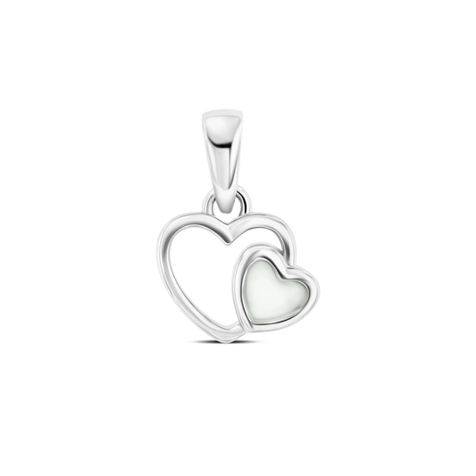 Heart to Heart breast milk pendant in silver, open heart outline with a small milk-filled heart
