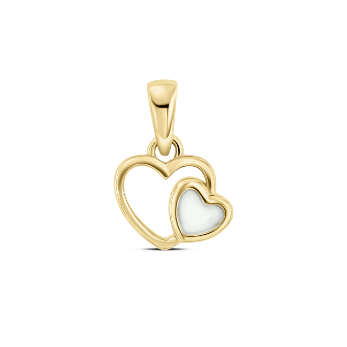 Heart to Heart breast milk pendant in yellow gold, open heart with a small milk-filled heart