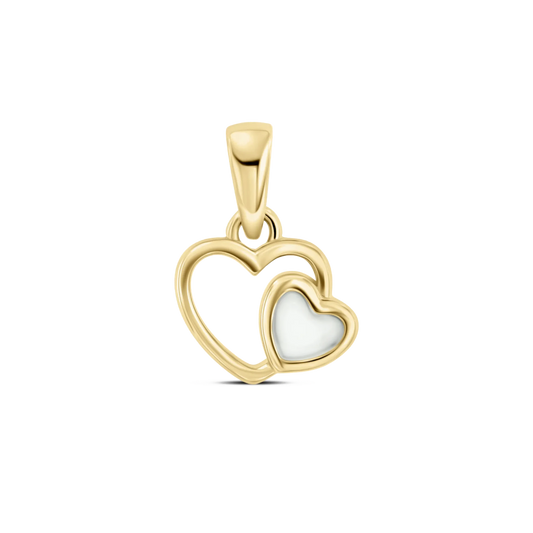Heart to Heart breast milk pendant in yellow gold, open heart with a small milk-filled heart