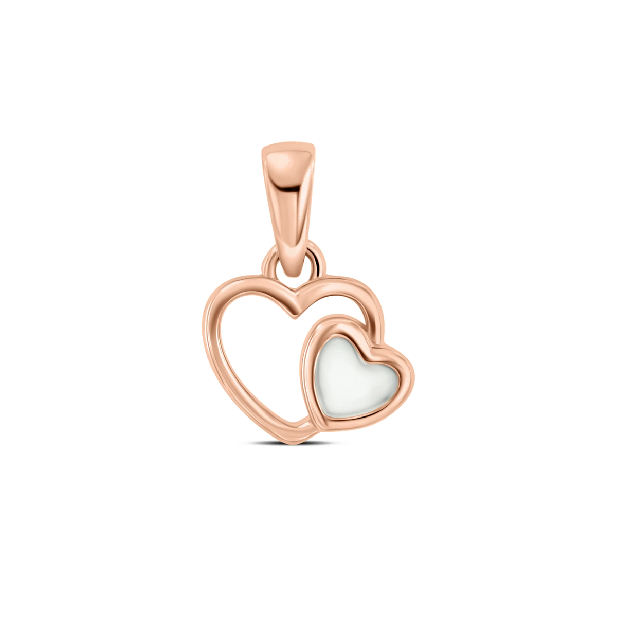 Heart to Heart breast milk pendant in rose gold, open heart with a small milk-filled heart