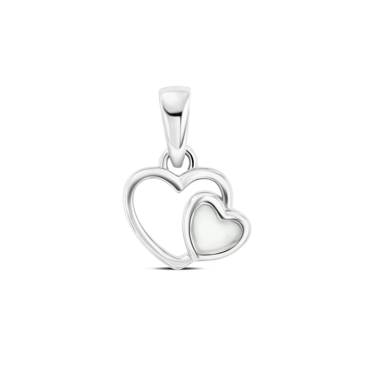 Heart to Heart breast milk pendant in white gold, open heart with a small milk-filled heart